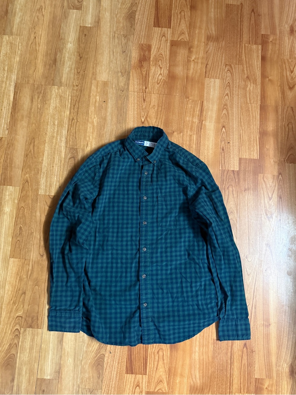 Old Navy Teal and Black Plaid Button-Down Shirt
